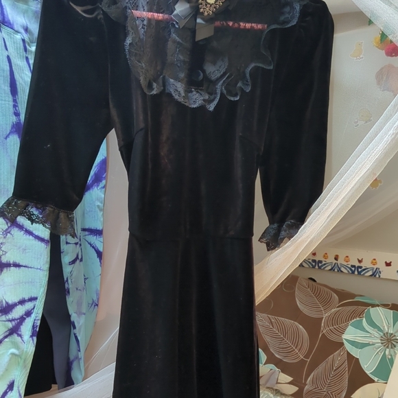 Widow Black Velvet Dress with Lace Details (Free Skirt W/ Purchase) - Picture 1 of 13